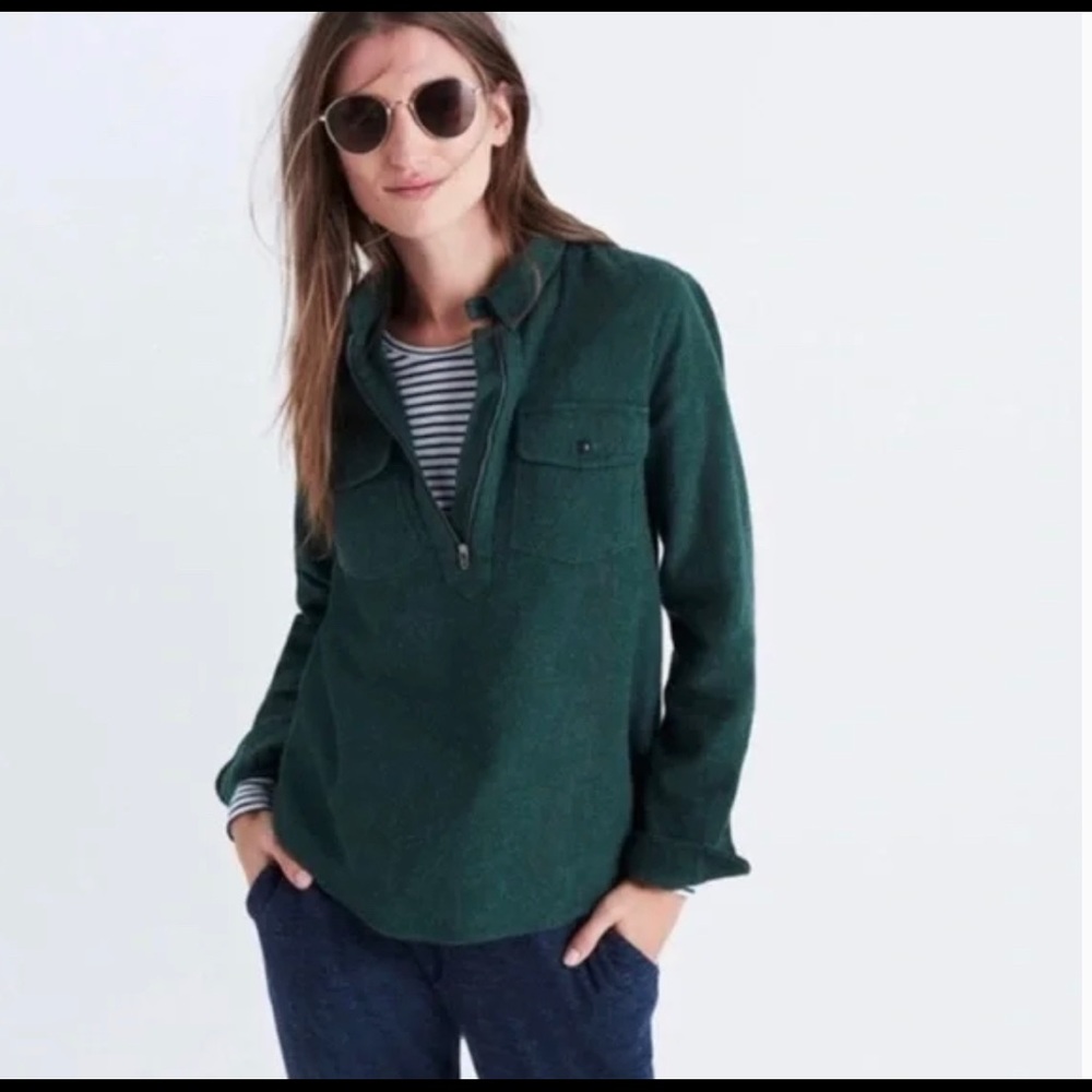 Madewell green quarter zip pull over shirt